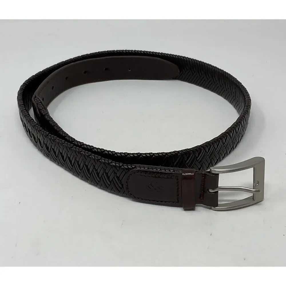 Columbia Sporting Goods Brown Leather Belt Mens 38/95 Laced Braid Pewter Buckle